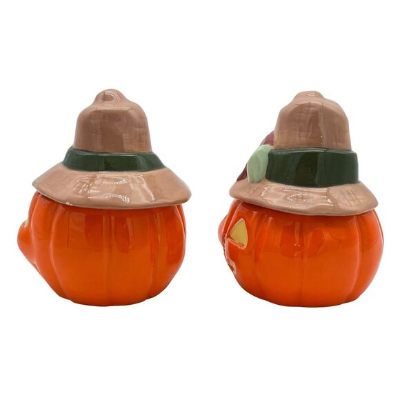 Halloween Decor Scarecrow Jack O Lantern Pair Handpainted Removeable Hat Signed - Picture 2 of 12